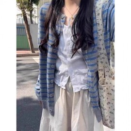 [Overseas] Collision Stripe Cardigan Spring New Gray - m 100-110 pounds is recommended 2ea