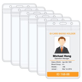 Soleebee ID Card Holder Waterproof Plastic Transparent Card Holder ID Card Sleeves ID Card Holder Name Tags Protective Cover for ID Cards School Office (Pack of 6 Vertical - Men)