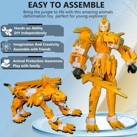 Wenbeier Animal Transforming Robot Toys Tiger Leopard Action Figure for Kids Deformation Robot for Boys & Girls Ages 6-12