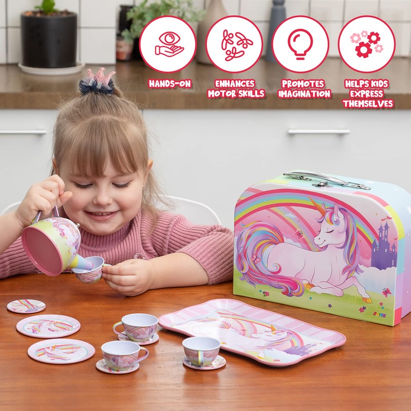 JOYIN Unicorn Tea Party Set for Little Girls, Pretend Pink