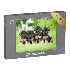 puzzleYOU: 100 Piece Jigsaw Puzzle "Four Little German Shepherd Puppies" - From the Puzzle Collection German Shepherd Dogs