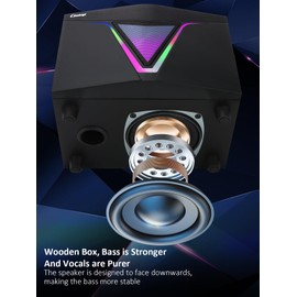 cinnkeyi 2.1 USB-Powered Computer Speaker with Subwoofer,Computer Speakers with 9'' subwoofer-Dual 4.7'' mid-Treble Full-Range Satellites for PC,Speaker with Dynamic RGB,Up to 16W, 3.5mm Inputs