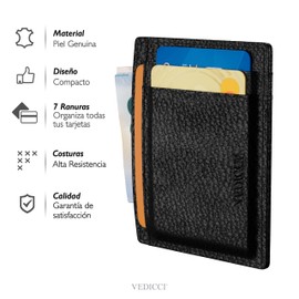 Cartera de Piel para Hombre/Tarjetero Minimalista de Piel. Billetera con clip de Piel Slim Unisex. Delgada y Elegante. Carteras para caballero en Color Negro, Rojo, Café y Beige (Negro)