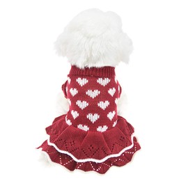 Christmas Small Dog Sweaters Female Girl Red Winter Warm Dog Valentine's Day Dress Clothes Costume for Dachshund Chihuahua Corgi (L(Bust 17.7inch), Red Heart)