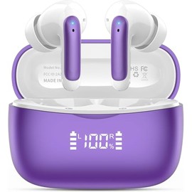 Wireless Earbuds,2025 Bluetooth 5.3 Headphones In Ear with 4 HD microphone, 56H Playtime, HIFI Stereo In Ear Earphones, IPX7 Waterproof Bluetooth Earbuds, LED Display, USB-C, Sport/Work/Leisure/Purple