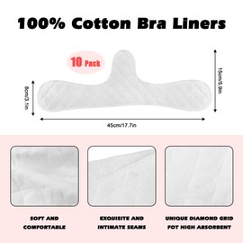 Vckrio 10 PCS Bra Liners for Sweat, Breast Pads Cotton Breathable Reusable Under Breasts Sweat Absorber Liners White with a Pouch Women Summer Washable Underboob Bra Pads for Sweat Rash Sports Gym