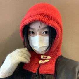 Knit Balaclava Hood Hat Neck Warmer Earmuff Scarf for Winter Warmth - LF2737 (One Size) Croissant Full Hat - Khaki 4ea