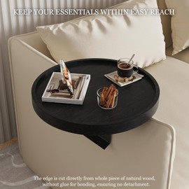 Semjar Natural Wood Couch Arm Table,Adjustable Couch Arm Tray with Phone Holder,Sofa Arm Tray for Wide Thin Couches Arm Chair Arm Table,Trayble Arm Rest Table for Couch,Couch Cup Holder Tray Black