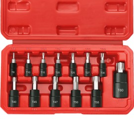 Awang 13Pcs Star Bit Socket Set T8-T60，1/4 3/8 1/2 Inch 50BV30 CR-V Drive Socket and S2 Alloy Steel Bit with Storage Case