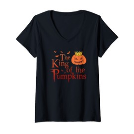 Womens The King of The Pumpkins Spooky Jack O Lantern Pumpkin Face V-Neck T-Shirt