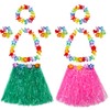 TOODOO Elastic Hawaiian Hula Grass Skirt with Flower Costume Set