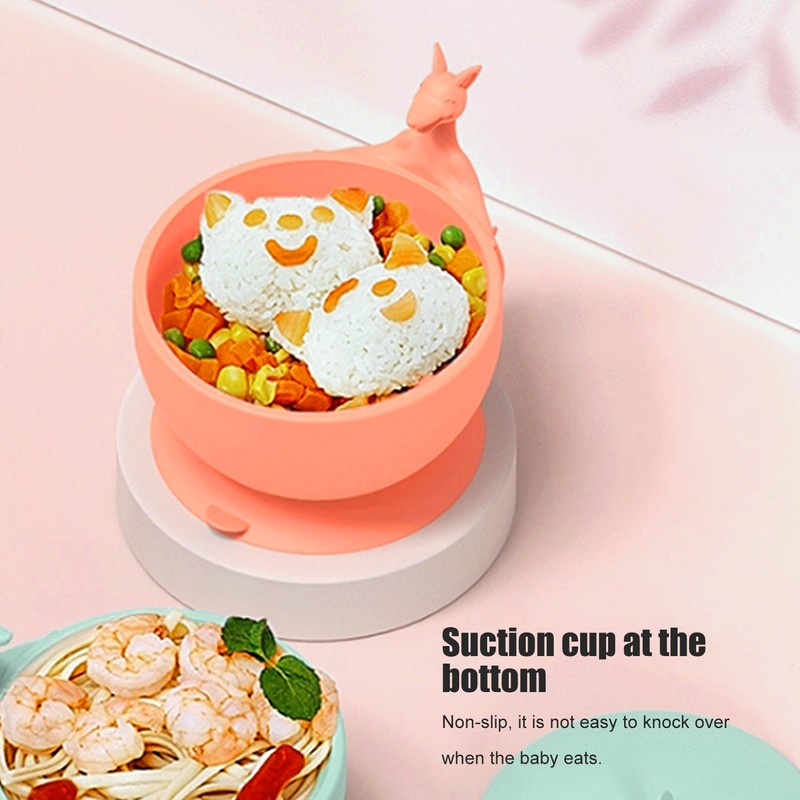 Cute Silicone Baby Feeding Bowl Spoon Set with Suction Base
