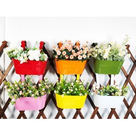 Joyfernal 6 Pcs Railing Planter, 10" Metal Hanging Flower Pots for Outdoor Balcony Rails, Fence Pot Hanging Plant Holders with Detachable Hooks for Garden Patio Yard Decor (9.8", Pack of 6)