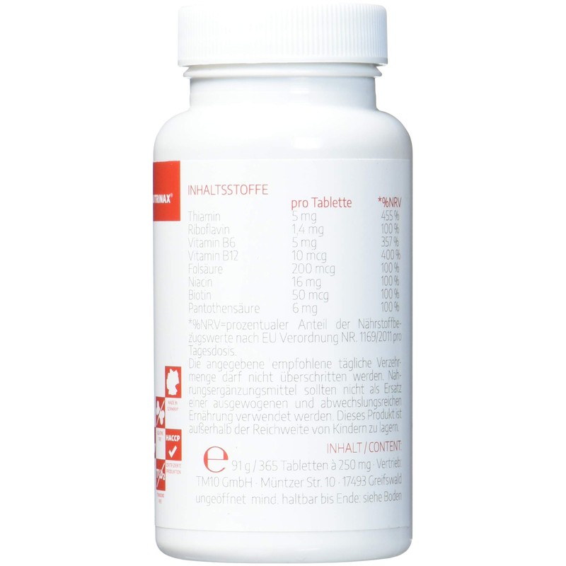 Hochdosiert – Vitamin B Complex 365 tablets Years Supply – All 8 B vitamins in one