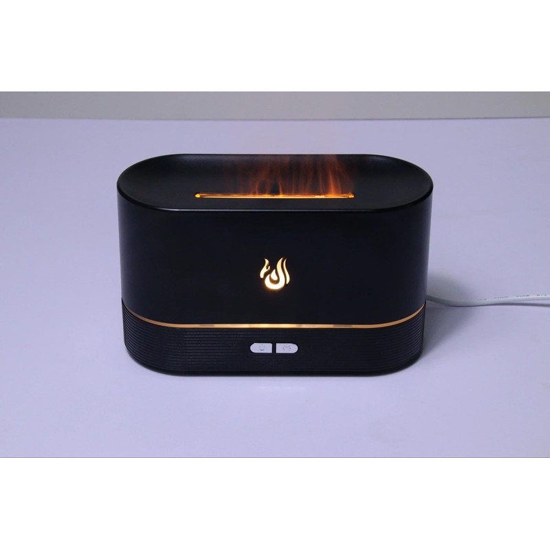 Flame Effect Essential Oil Diffuser, Black, LED Mood Light, 2-Button