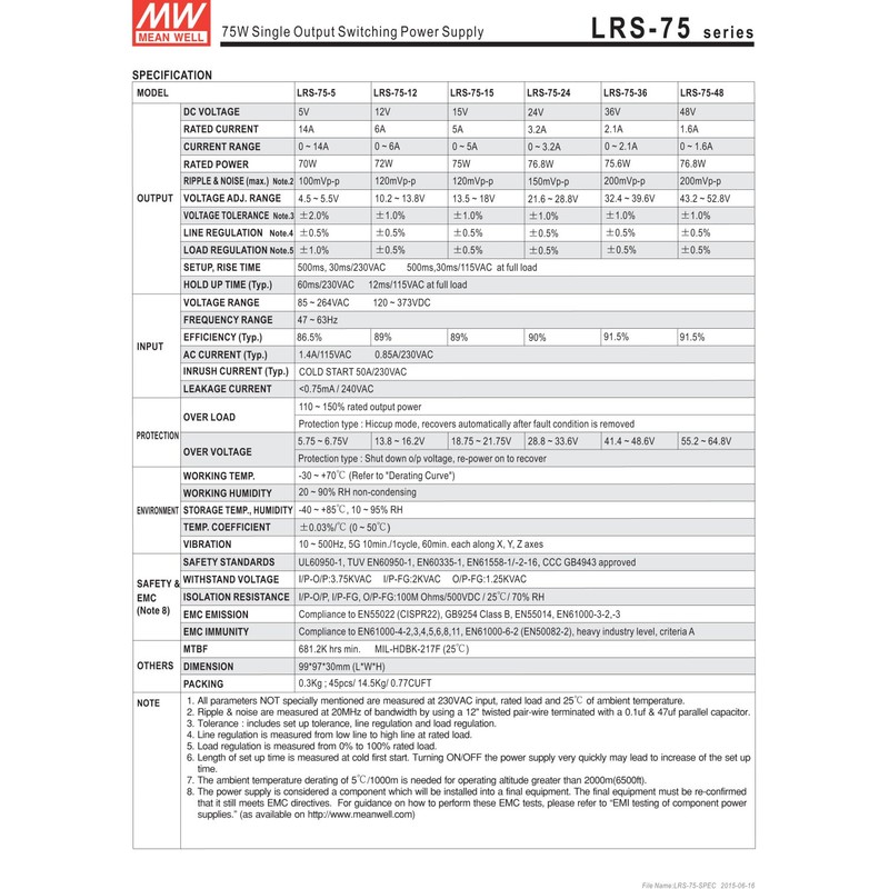 MeanWell lcapipad3-lrs – 75 – 12 AC/DC Power Supply DC