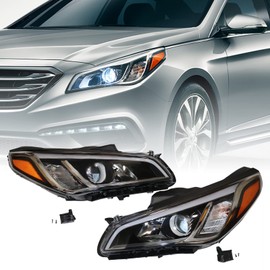 OUKANING - For 2015 2016 2017 Hyundai Sonata Halogen Headlights Headlamps Replacement Left and Right Side Chrome Housing (USA STOCK)