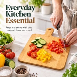Bamboo Cutting Board for Kitchen Prep – Built-In Handle with 2 Size Options for Vegetables, Meat, Pizza & Serving