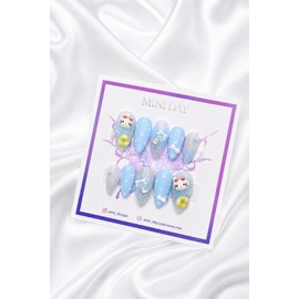 Summer Holiday Kitty Handmade Nail Tips - Short Ballerina / 썸머 홀리데이 키티 수제 네일팁 - 숏 발레리나
