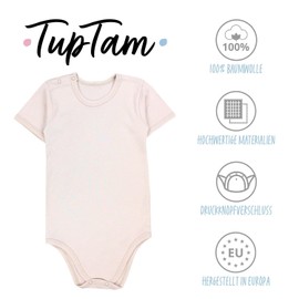 TupTam Children's Unisex Short-Sleeved Cotton Bodysuit, Set of 3, Beige / light beige / petrol green