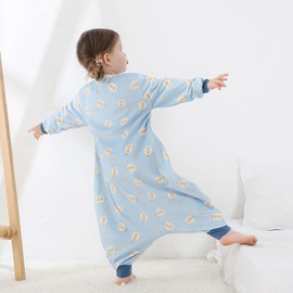 TMEOG Sleeping Bag with Feet, Baby Pyjamas, Sleeping Bag with Sleeves, Toddler Sleepsuit, Baby Pyjamas, Romper for Girls and Boys, Children 1-6 Years, Sky Blue Polar Bear