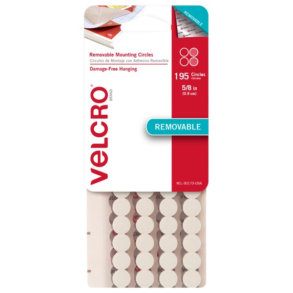 VELCRO Brand - Removable Mounting Circles, Damage-Free Decorating, 5/8", Pack