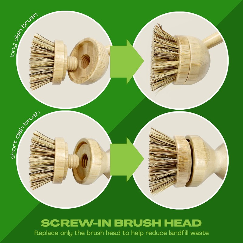 JuneLily Sisal & Coconut Dish Brush Heads Plant-Based Replacement for
