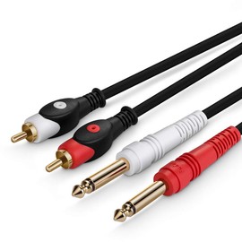 Mono Phone x 2 x RCA Pins Audio Cable RCA Cable Converter Cable 2 x RCA Male to 2 x 6.35mm Mono Male (1m)