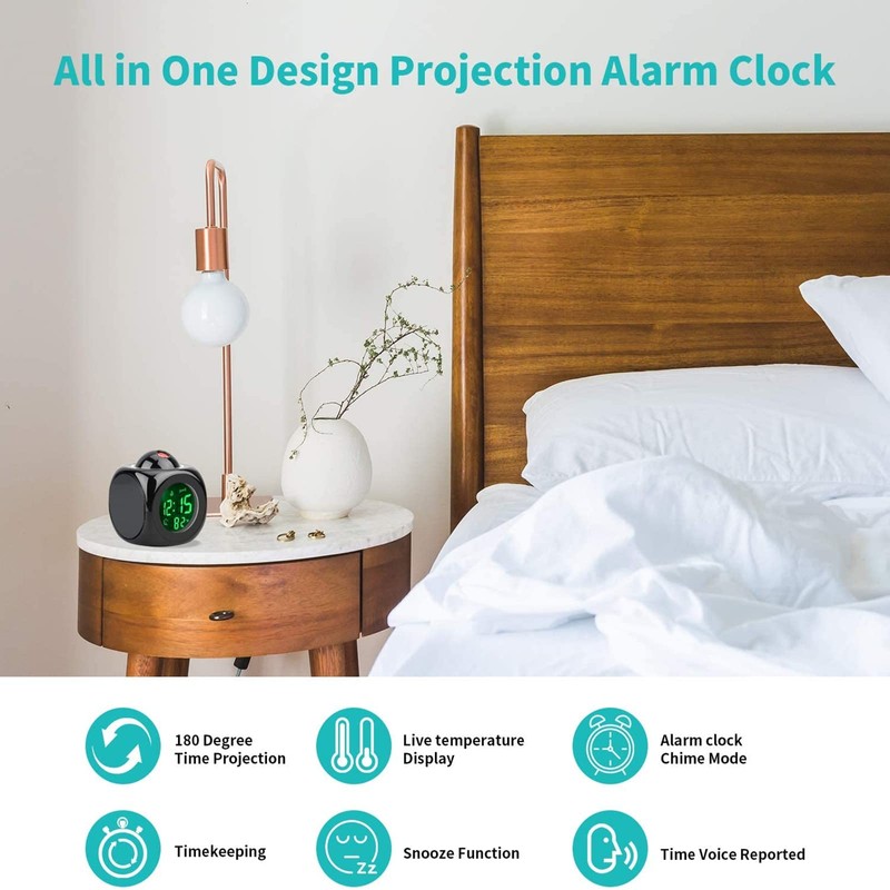 With Voice Talking LED Time Temperature for Bedroom，Projection Alarm Clock