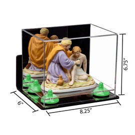 Better Display Cases Versatile Acrylic Display Case - Small Rectangle Box with Mirror, Wall Mount, Green Risers and Clear Base 8.25" x 6" x 6.75" (A003-GRR)