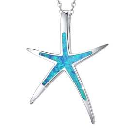 Cuoka - Collar de estrella de mar, plata de ley 925 con ópalo, colgante de playa hawaiana, océano náutico, joyería de estrellas de mar, joyería de ópalo de San Valentín para mujeres y novias, Metal,