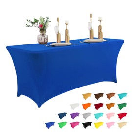 IVAPUPU 6FT Table Cloth for Rectangular Fitted Events Stretch Royal Blue Table Covers Washable Table Cover Spandex Tablecloth Table Protector for Party, Wedding, Cocktail, Banquet, Festival