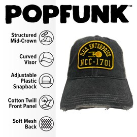 Star Trek USS Enterprise NCC-1701 Patch Adjustable Snapback Cotton Twill Vintage Trucker Hat - Unisex for Men and Women