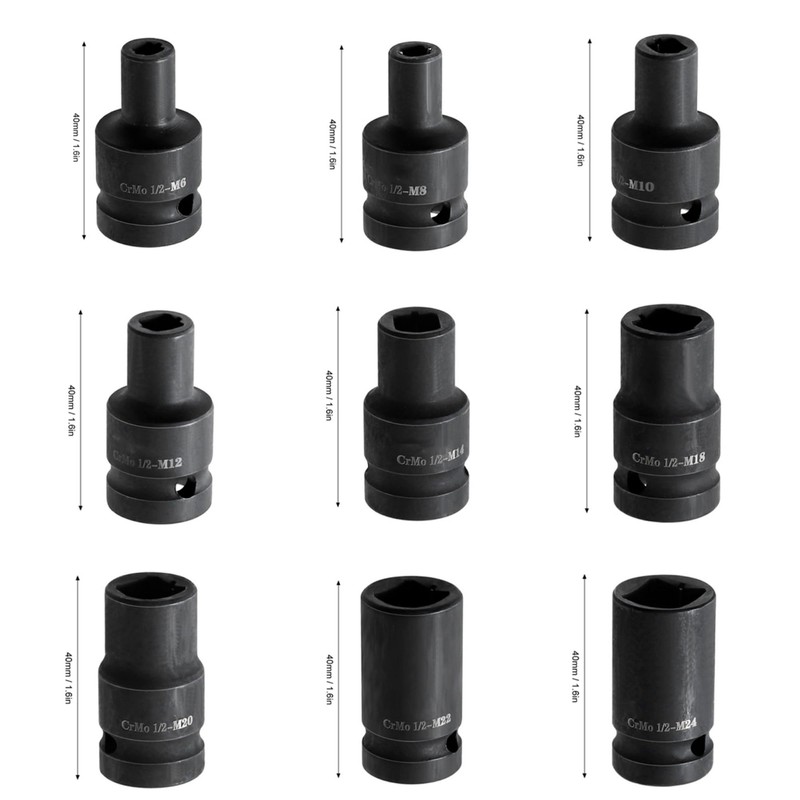 9Pcs Tap Sockets Set 1/2 Inch Drive Square Socket Set