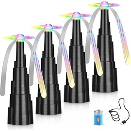 4Pack Rechargeable Fly Fans for Tables with LED Light, Fly Fan for Outdoor Dining, Parties, and Picnics, Safe, Compact, and Foldable with Blades that Stop on Contact