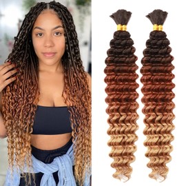 Curly Braiding Hair for Boho Braids 200g Deep Wave Braiding Hair Synthetic Curly Crochet Hair Bundles for Micro Braiding Water Wave Hair Extensions (T1B/30/27#, 18 inch, 50g/bundle x 4)