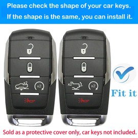 Kirsnda Key fob Cover with Metal Buckle Compatible with Dodge RAM 2500 3500 4500 ect Smart Remote Key,Key Accessories,TPU Protection Key Case(5 Buttons Silver)