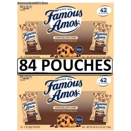 Famous Amos 84 Pouches -Famous Amos Chocolate Chip Cookies 2 oz (Total 168 oz) FRESH
