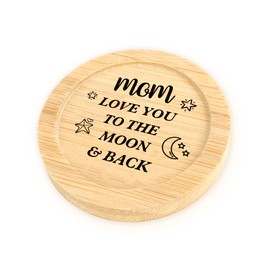 Mom Gifts from Daughter Son I Love You to The Moon and Back Gift Wood Drink Coaster Cup Holder Unique Christmas Stocking Stuffers Birthday Gifts for Mother Mama Bonus Mom Step Mom Stepmom