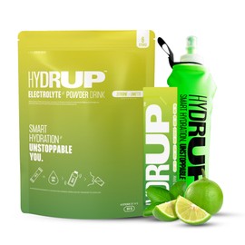 Hydrup - Electrolytes without sugar powder, with foldable sports bottle, kit of 1733 mg lemon lime electrolytes, hydration with vitamins and minerals, 6 units