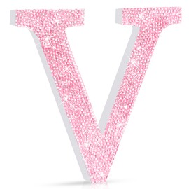 Qunclay 5.7 Inch Pink Crystal Diamond Letters - Crushed Diamond Decorations with Screws and Hooks - Rhinestone Gift for Wedding Birthday Valentine Wall Desk Bathroom Decor(Letter V)