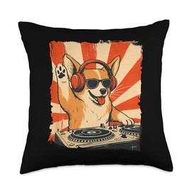 Corgi DJ House Music Retro Dog Lover Throw Pillow