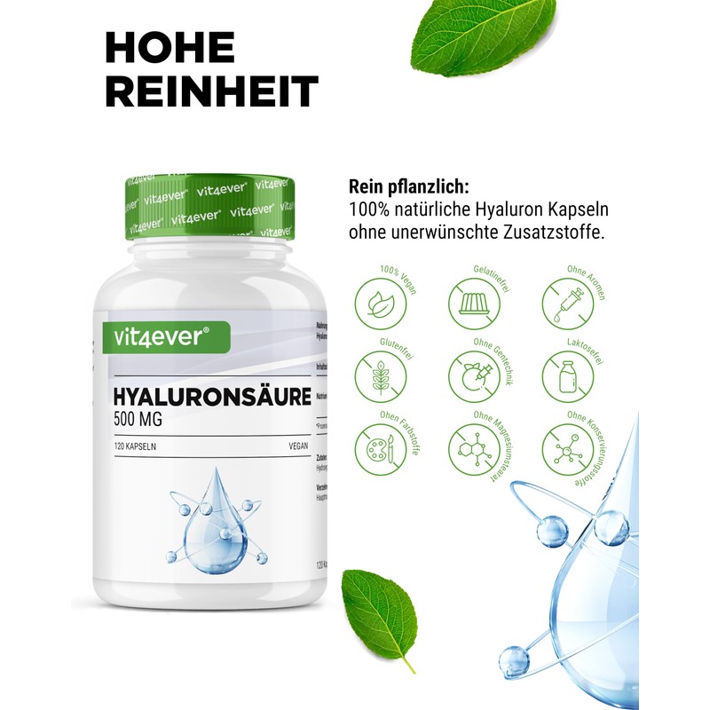Hyaluronsäure - 120 Kapseln mit 500 mg Hyaluron für 4
