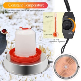 14 Inch Poultry Waterer Heated Base Chicken Water Heater for Winter Deicer Heated Base Chicken Coop Water Heater with Anti-bite Cable for Poultry Fountains Water Bowl Plastic Metal Waterer 5 Gallon