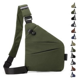 Fantysancket Anti Theft Crossbody Travel Bag for Women Men,Multi-pocket Crossbody Bag,Slim Sling Bag with Adjustable Strap (Army Green-Left Shoulder)