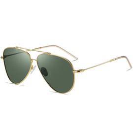 DUCO Reverse Lenses Sunglasses for Men Women Retro Polarized Sun Glasses Classic Shades Double Bridge 3045 (Gold Frame Dark Green Lens)