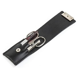 Solingen Manicure Set with Leather Case, Nail Scissors, File, Tweezers (Black)