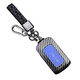 SANRILY Carbon Fiber Texture Key Fob Cover for Mitsubishi Outlander RVR L200 Keyless Entry Keychains Holder 2 Button Key Protector Case Blue