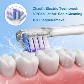 Rechargeable 60° Oscillating Sonic Electric Toothbrush for Adults Travel Tooth Brush,40000VPM,110-Day Battery Life,1 Travel Bag, 2 Min Smart Timer, 3 Brushing Modes ,4 Replace Heads IPX7 (Black)