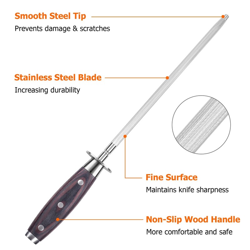 PAUDIN 10 Inch Honing Steel, Knife Sharpening Steel, Professional Carbon